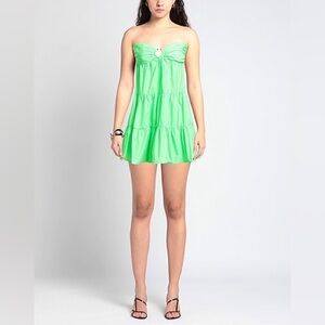 ANIYE BY Mini Flared Dress - Acid Green Strapless Size 44 USA size 8